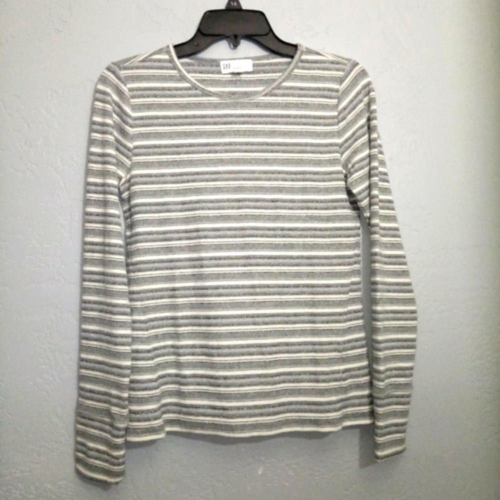 Gap Feather Tee Ribbed Crew Multi Stripe Glitter